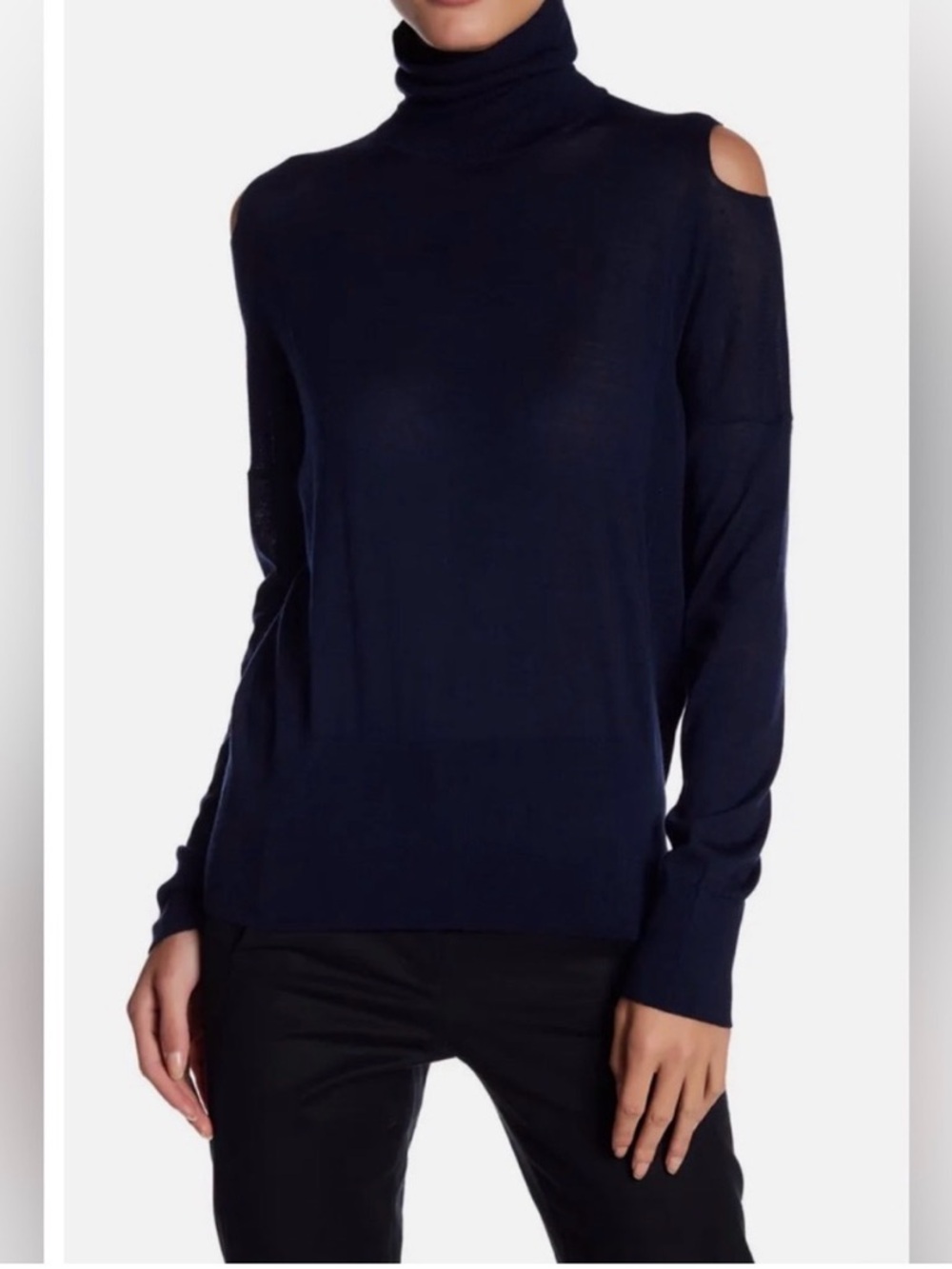 Vince Navy Cold-Shoulder Turtleneck Sweater